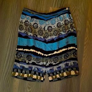 Vintage blue Casual Corners Annex floral patchwork mini skirt with slits!